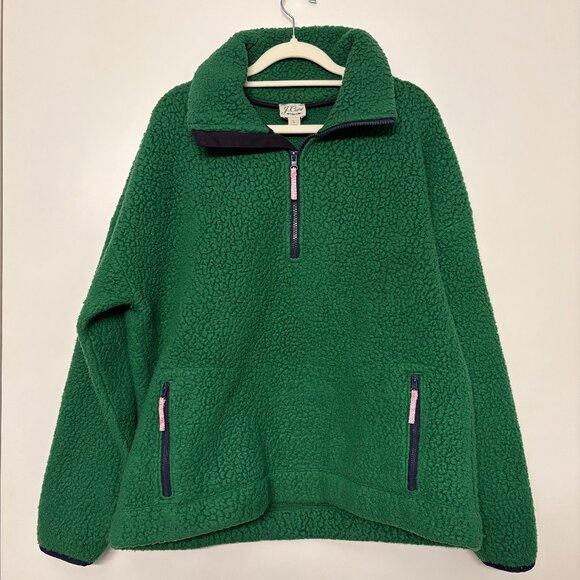 J.Crew Green Polartec Sherpa Fleece Half-Zip Pullover Jacket - Picture 1 of 5